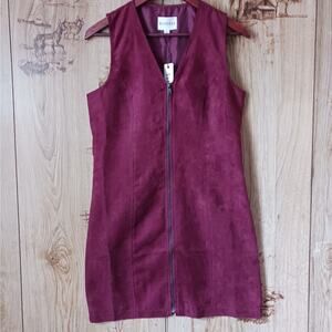 Olive & Oak Faux Suede Full Zip Front Jumper In Dried Rose Size Small